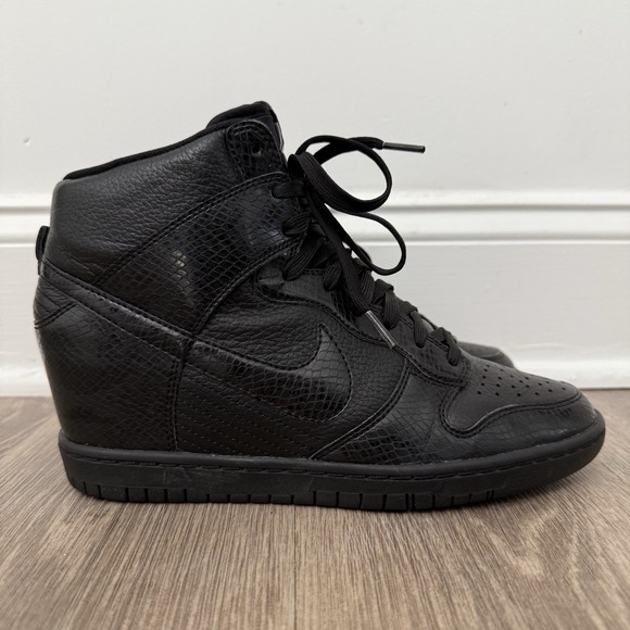 Nike Dunk Sky Hi Hidden Heel Shoes Women's 9 Black Leather Snake Skin 528899-010